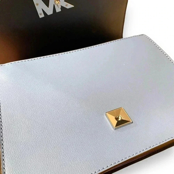 NEW Michael Kors Mott Large Two Tone Blue Leather Crossbody Silver Shoulder Bag - Picture 11 of 12